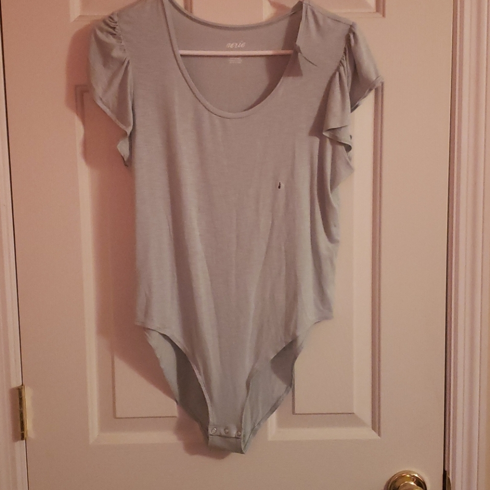 Ruffle sleeve light teal body suit